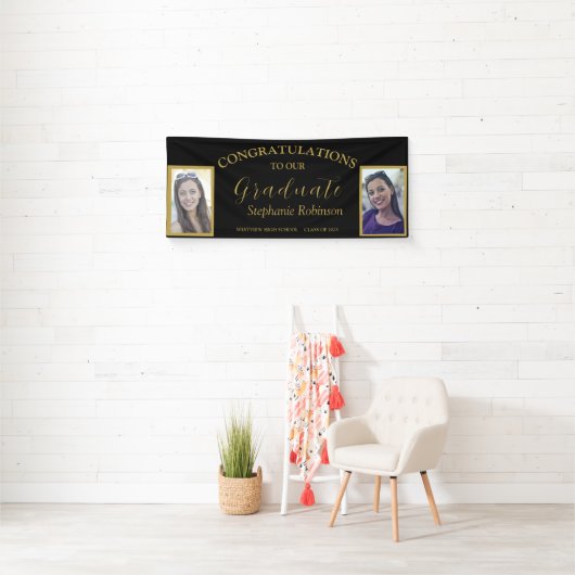 Gefeliciteerd Gold Script 2 Photo Afstuderen Spandoek (Insitu)