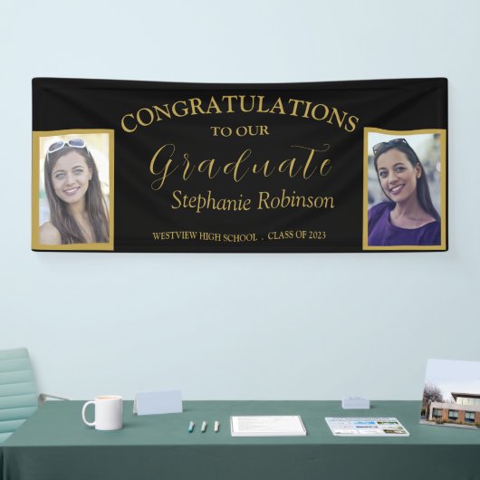 Gefeliciteerd Gold Script 2 Photo Afstuderen Spandoek (Beurs)