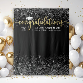 Gefeliciteerd Gold Script Black Graduation Party Wandkleed