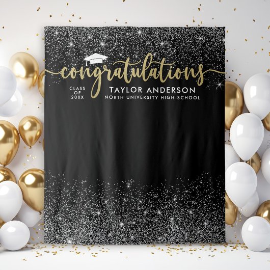 Gefeliciteerd Gold Script Black Graduation Party Wandkleed