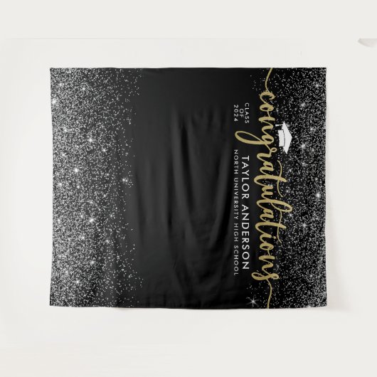 Gefeliciteerd Gold Script Black Graduation Party Wandkleed (Voorkant (horizontaal))