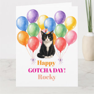 Gefeliciteerd Gotcha-dag Tuxedo Cat Huisdier Kaart