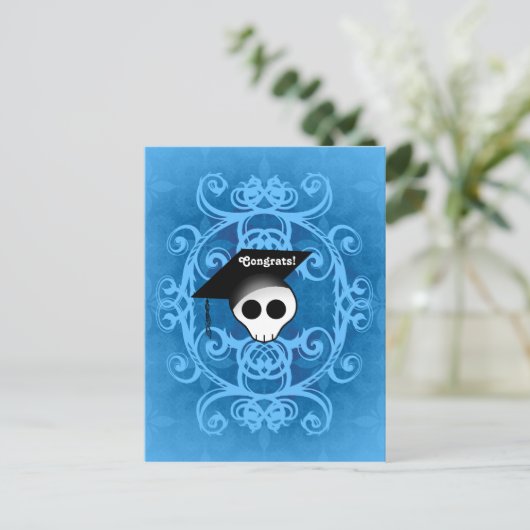 Gefeliciteerd Gothic afstuderen schedel Aankondigingskaart (Staand voorkant)