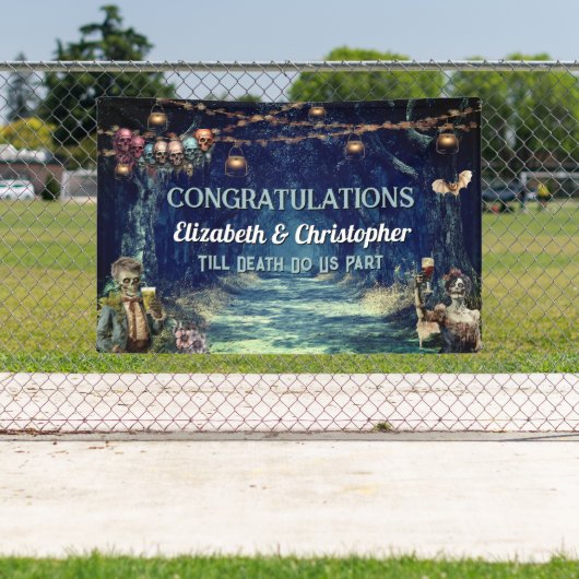 Gefeliciteerd Gothic Halloween bruiloft Spandoek (Insitu)