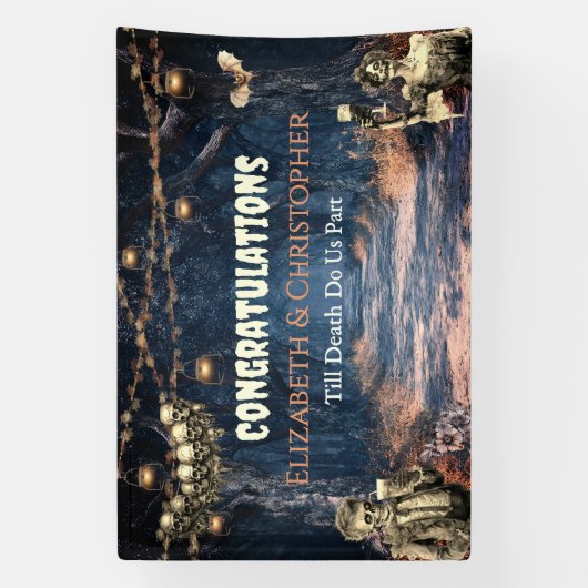 Gefeliciteerd Gothic Zombie Halloween bruiloft Spandoek (Verticaal)