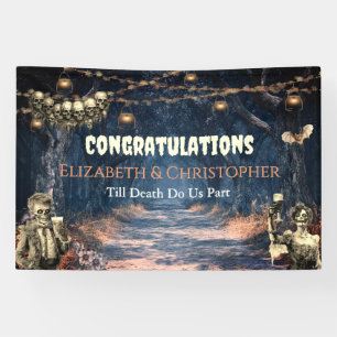 Gefeliciteerd Gotische Zombie Halloween Bruiloft Spandoek