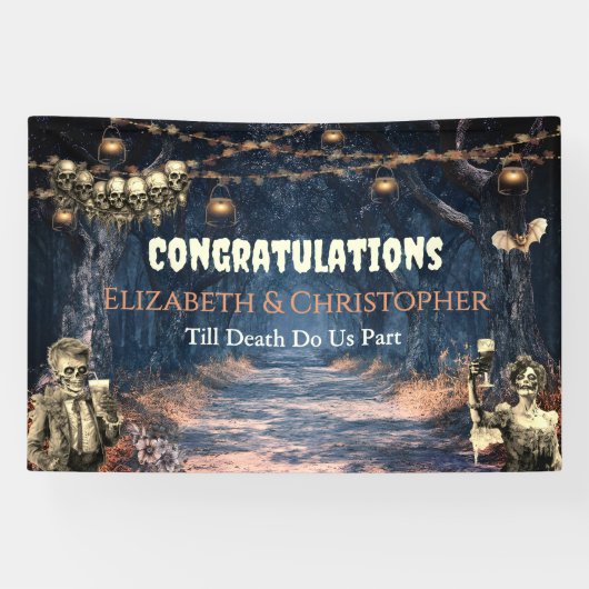 Gefeliciteerd Gotische Zombie Halloween Bruiloft Spandoek (Horizontaal)