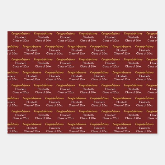Gefeliciteerd Goud Donkerrood Klasse van 20xx Naam Inpakpapier Vel (Voorkant 3)