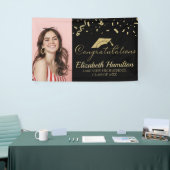 Gefeliciteerd Goud En Zwart Foto Afstuderen Spandoek (Beurs)
