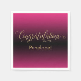 Gefeliciteerd Goud Glitter Roze Zwarte Ombre Servet