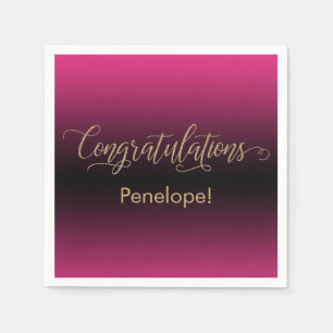 Gefeliciteerd Goud Glitter Roze Zwarte Ombre Servet