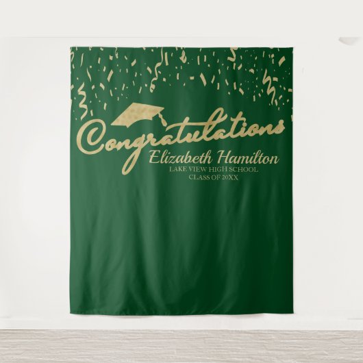 Gefeliciteerd Goud Groen Afstudeerbackdrop Wandkleed (Voorkant)