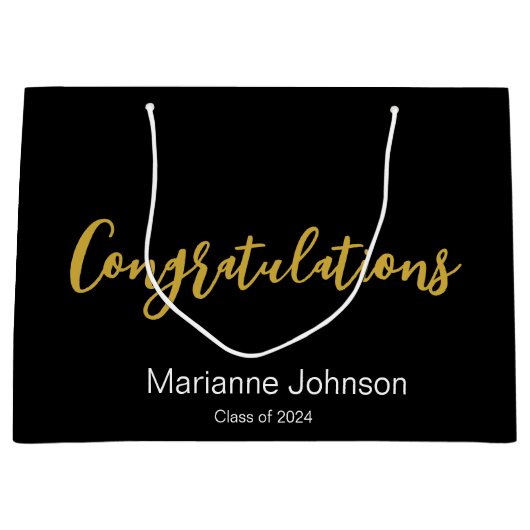 Gefeliciteerd Goud Zwart Wit Afstuderen Naam Groot Cadeauzakje (Voorkant)