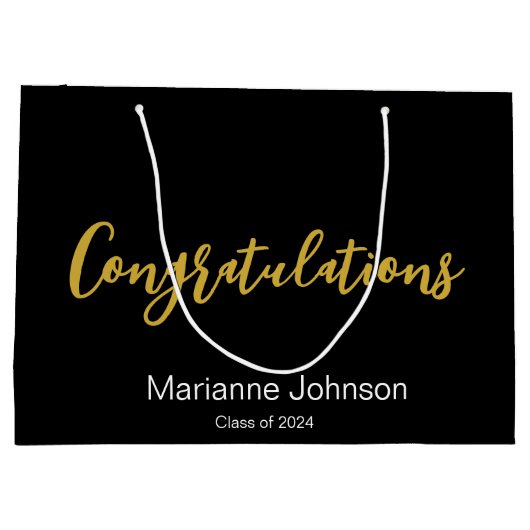 Gefeliciteerd Goud Zwart Wit Afstuderen Naam Groot Cadeauzakje (Achterkant)