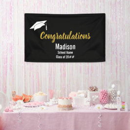Gefeliciteerd Goud Zwart Wit School Afstudeerd Naa Spandoek