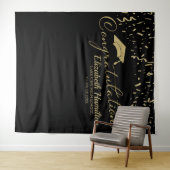 Gefeliciteerd Gouden En Zwarte Afstudeerachtergron Wandkleed (In Situ (horizontaal))