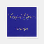 Gefeliciteerd Gouden Glitter Typografie op Blauw Servet (Voorkant)