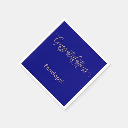 Gefeliciteerd Gouden Glitter Typografie op Blauw Servet (Hoek)