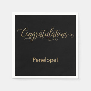 Gefeliciteerd Gouden Glitter Typografie op Zwart Servet