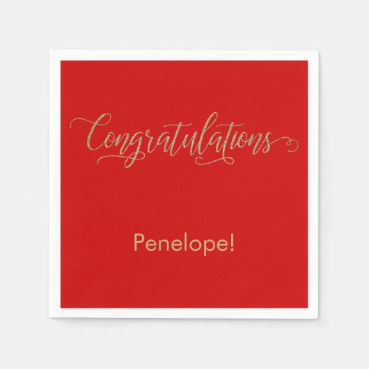 Gefeliciteerd Gouden Glitter Typografie, Rood Servet (Voorkant)