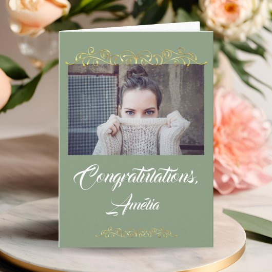 Gefeliciteerd Gouden Ornament Foto Afstuderen Kaart