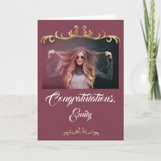Gefeliciteerd Gouden Ornament Foto Afstuderen Kaart (Voorkant)