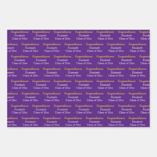 Gefeliciteerd Gouden Paarse Klasse van 20xx Naam Inpakpapier Vel (Voorkant 2)