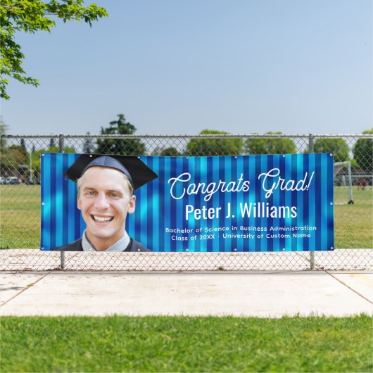Gefeliciteerd Grad Blauwe Lijnen Patroon Heren Aan Spandoek (Insitu)