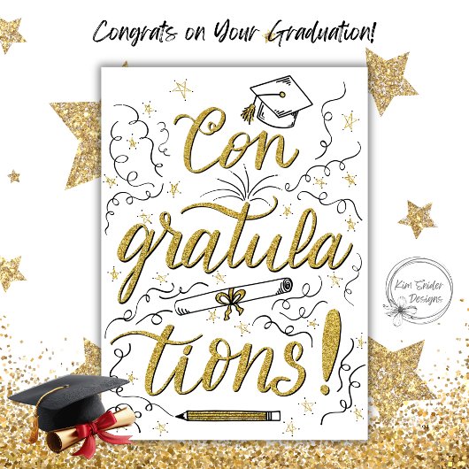 Gefeliciteerd Grad Goud Glitter Schrift Kaart