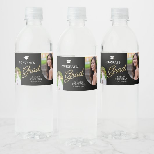Gefeliciteerd Grad Script Modern Arch 2 Foto Waterfles Etiket (Flessen)