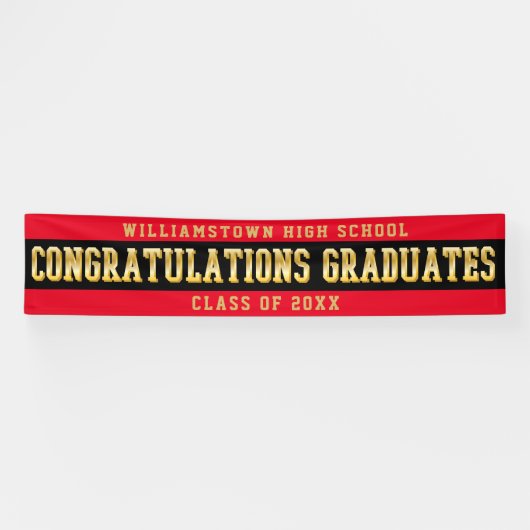 Gefeliciteerd Graduates Red | Zwart | Goud Spandoek (Horizontaal)