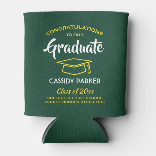 Gefeliciteerd Graduation Party Modern Green Gold Y Blikjeskoeler (Voorkant)