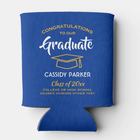 Gefeliciteerd Graduation Party Royal Blue Gold Yel Blikjeskoeler (Achterkant)