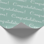 Gefeliciteerd Groen Script Bruiloft Borrel Cadeaupapier<br><div class="desc">Mooie salie groene inpakpapier voor een bruiloft,  bruidsfeest,  promotie,  nieuwe baby,  enz. wit schrift.  Eenvoudig & lief.</div>
