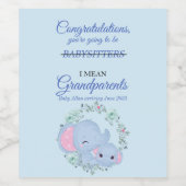 Gefeliciteerd grootouders Elephants Baby Boy Wijn Etiket (Enkel label)