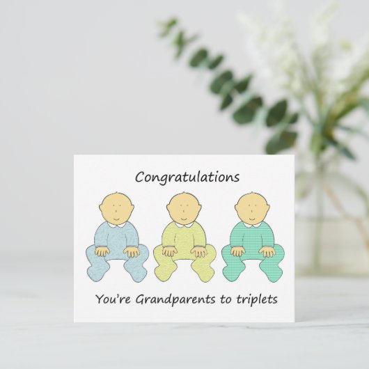 Gefeliciteerd Grootouders met Triplets Briefkaart (Staand voorkant)