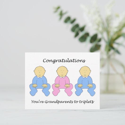 Gefeliciteerd Grootouders met Triplets Briefkaart (Staand voorkant)