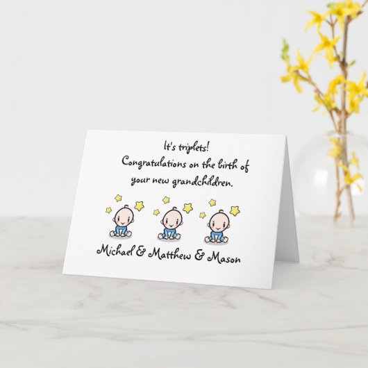 Gefeliciteerd grootouders van triplet baby's, kaart (Gele Bloem)