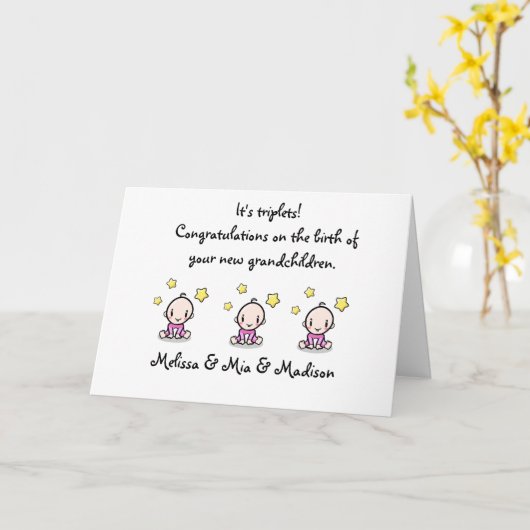 Gefeliciteerd grootouders van triplet baby's, kaart (Gele Bloem)