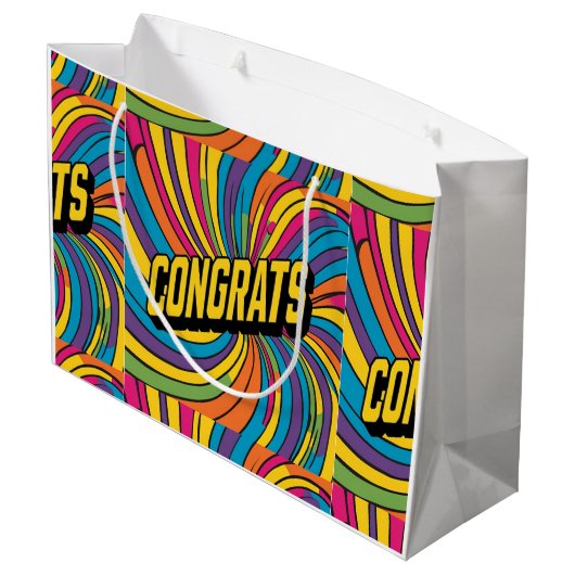 "Gefeliciteerd" Groovy Gift Bag Groot Cadeauzakje (Achterkant Gekanteld)