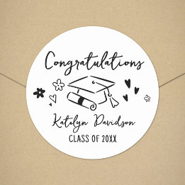 Gefeliciteerd Handgetekende Doodle Klas van 2026 Ronde Sticker