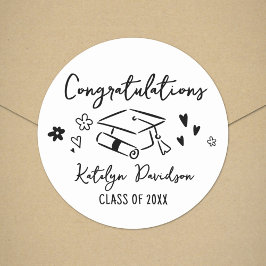 Gefeliciteerd Handgetekende Doodle Klas van 2026 Ronde Sticker