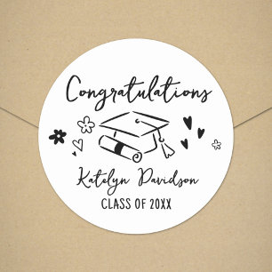 Gefeliciteerd Handgetekende Doodle Klas van 2026 Ronde Sticker