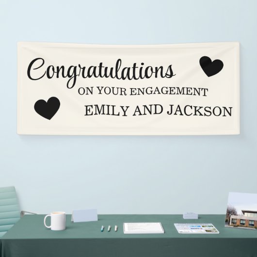 Gefeliciteerd Hearts Verloving Naam Wit Spandoek (Beurs)