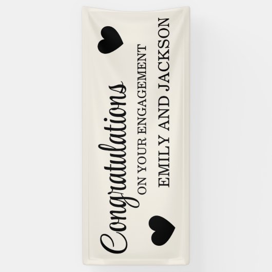 Gefeliciteerd Hearts Verloving Naam Wit Spandoek (Verticaal)