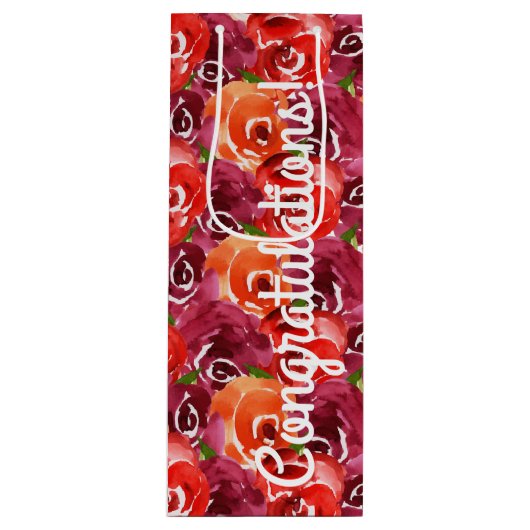 Gefeliciteerd Helder Watercolor Bloemen Wijn Cadeautas (Voorkant)
