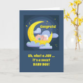 Gefeliciteerd, het is een baby Boy Moon Stars Joy Kaart (Gele Bloem)