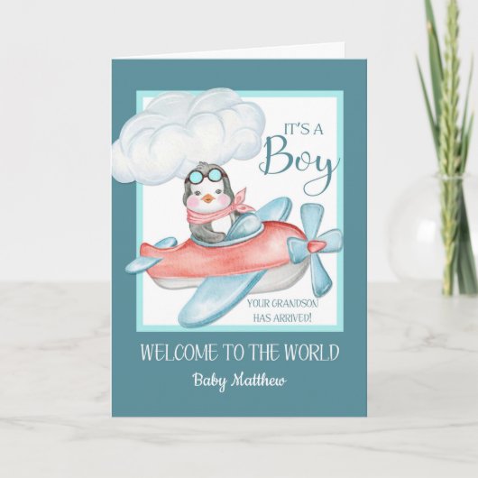Gefeliciteerd Het is een Boy Grandson Custom Name Kaart (Voorkant)
