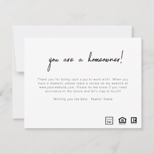 Gefeliciteerd Homeowner Post Sluiten Kaart (Achterkant)