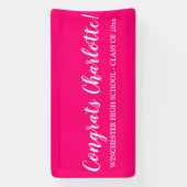 Gefeliciteerd hot pink custom script naam afstuder spandoek (Verticaal)